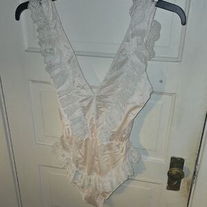 Lace-Trim Satin Bodysuit - Cream